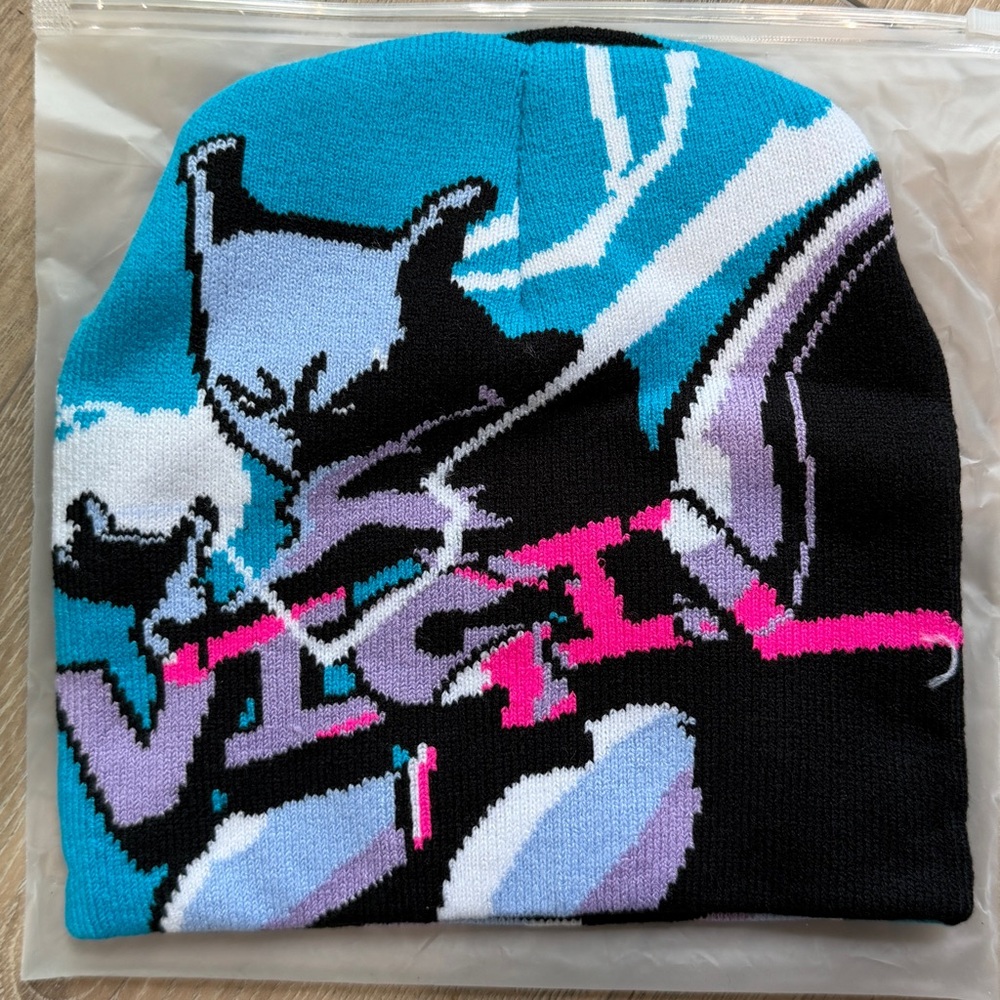 Vigil Graphic Knit Beanie Blue Pink Black OS